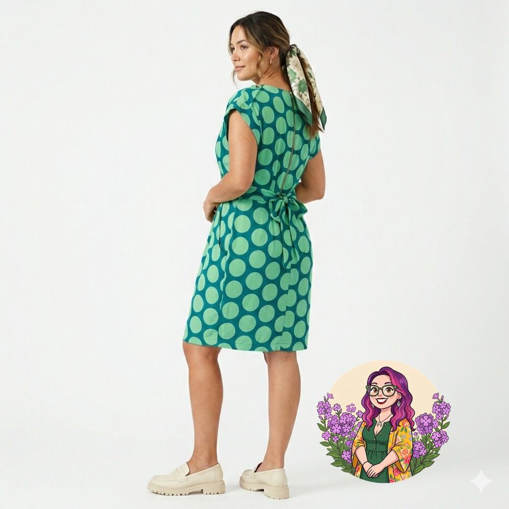 Closet Blu Green Polka Dot Wrap Dress Size 14 Retro Pockets ModCloth Aesthetic